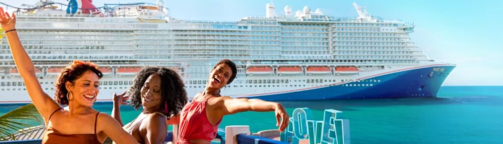 Ragazze divertite prima di salire a bordo della loro crociera